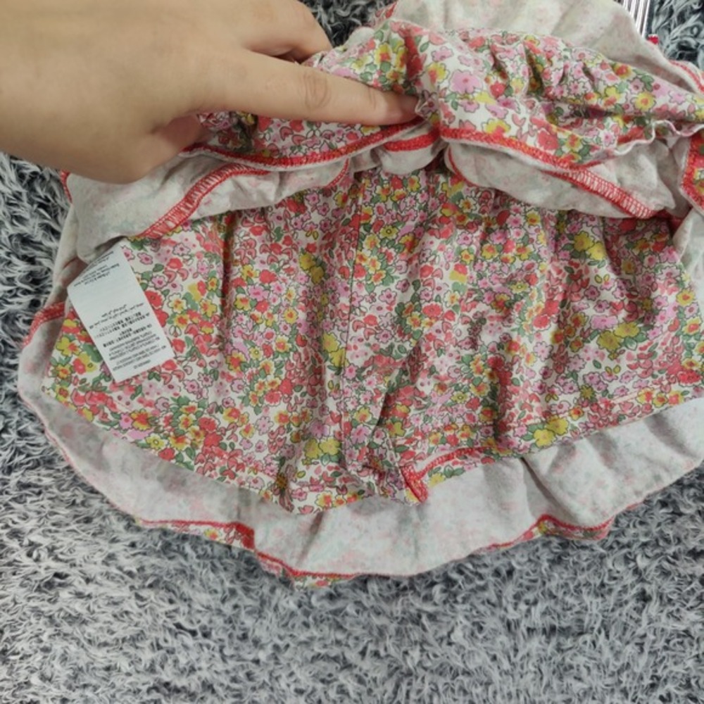 Boden Girls 6-7Y 122cm Pink Floral Tiered Ruffle Skirt Rainbow Waistband Elastic - Picture 5 of 7